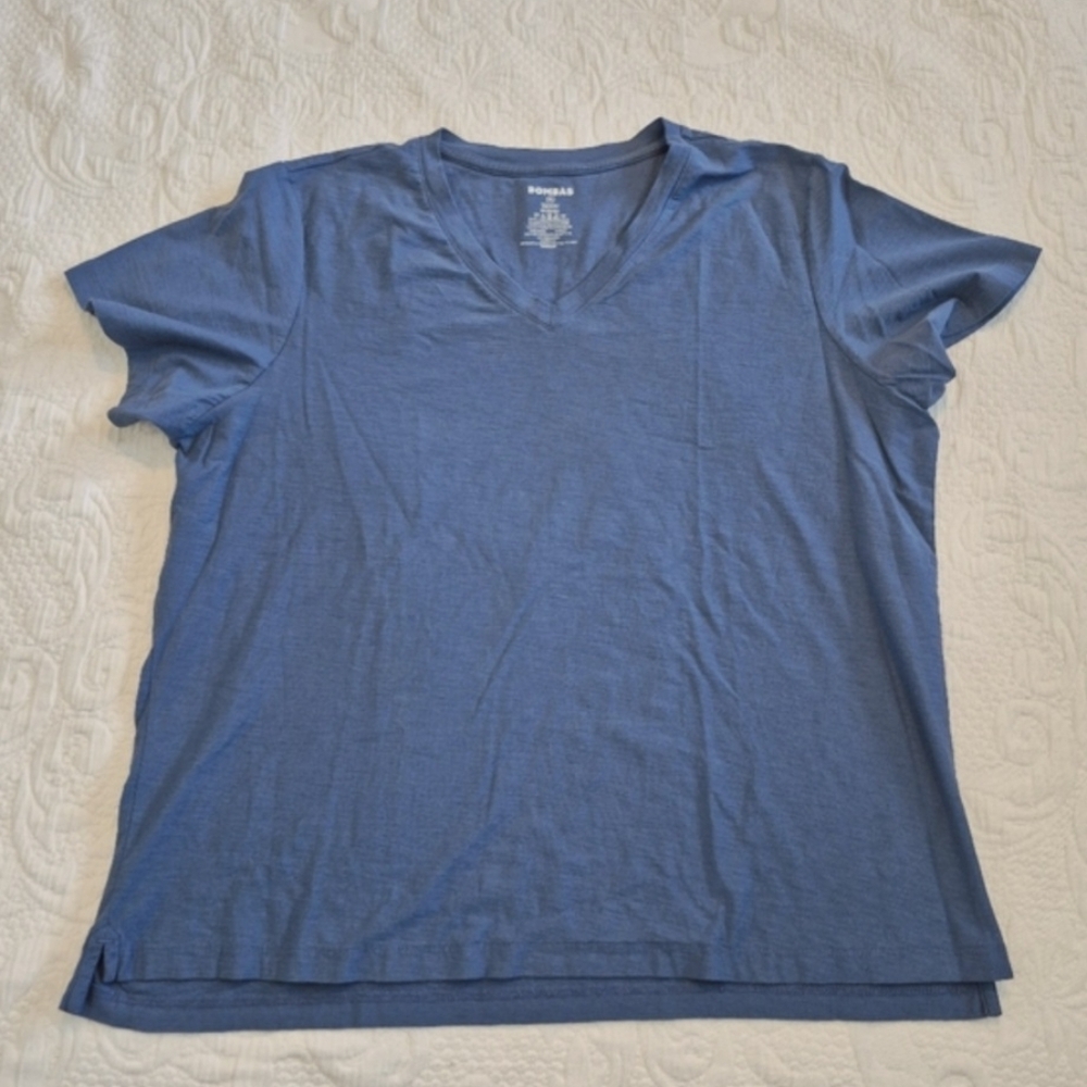 Bombas women's XL blue V neck short sleeve shirt VGUC